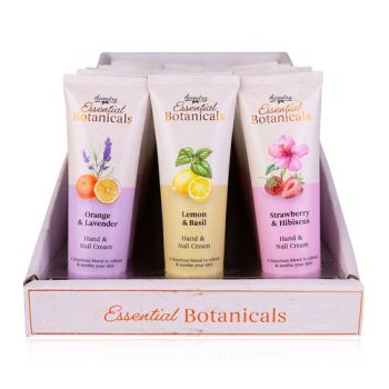 Krém na ruky a nechty 60ml ESSENTIAL BOTANICALS v tube, 3 motívy/ 3 vône, vôňa: pomaranč a levanduľa/ citrón a bazalka/ jahoda a ibištek