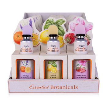 Set starostlivosti o ruky ESSENTIAL BOTANICALS v darčekovej krabičke s pilníkom , 3 motívy / 3 vône, vôňa: pomaranč a levanduľa / citrón a bazalka / jahoda a ibištek