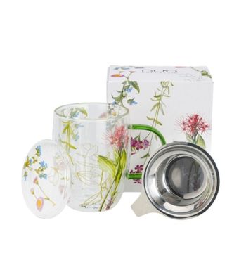 Dvojstenný sklenený hrnček s nerezovým sitkom na čaj COLORS OF NATURE 350 ml