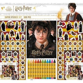 Samolepkový set s maľovankami a voskovkami 500 ks - Harry Potter