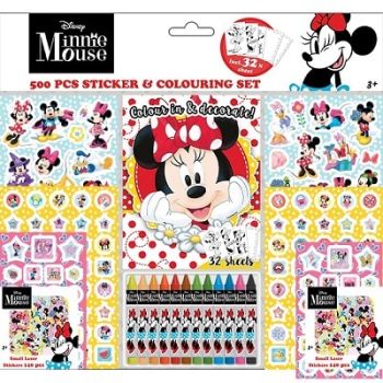Samolepkový set s maľovankami a voskovkami 500 ks - Minnie