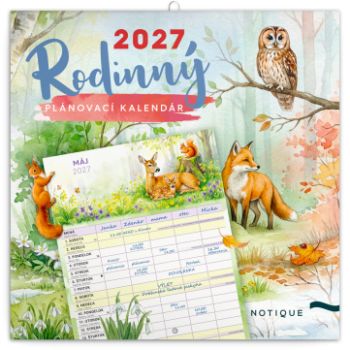 NOTIQUE Rodinný plánovací kalendár Zvieratká z lesa 2027, 30 x 30 cm