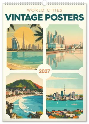 NOTIQUE Nástenný kalendár Vintage plagáty – svetové mestá 2027, 33 x 46 cm