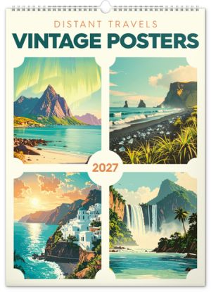 NOTIQUE Nástenný kalendár Vintage plakáty – ďaleké kraje 2027, 33 x 46 cm
