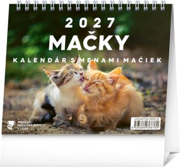 NOTIQUE Stolový kalendár Mačky – s menami mačiek 2027, 16,5 x 13 cm