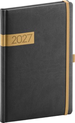 NOTIQUE Týždenný diár Twill 2027, čierno-zlatý, 15 x 21 cm