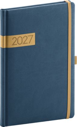 NOTIQUE Týždenný diár Twill 2027, modro-zlatý, 15 x 21 cm