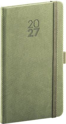 NOTIQUE Vreckový diár Diamante 2027, olivový, 9 x 15,5 cm