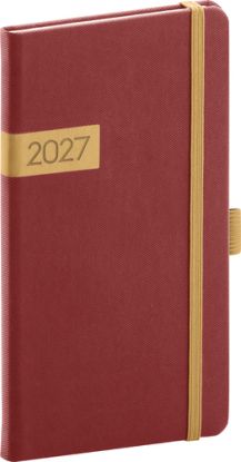 NOTIQUE Vreckový diár Twill 2027, bordó-zlatý, 9 x 15,5 cm