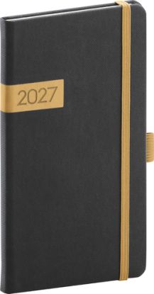 NOTIQUE Vreckový diár Twill 2027, černo-zlatý, 9 x 15,5 cm