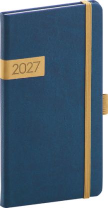NOTIQUE Vreckový diár Twill 2027, modro-zlatý, 9 x 15,5 cm