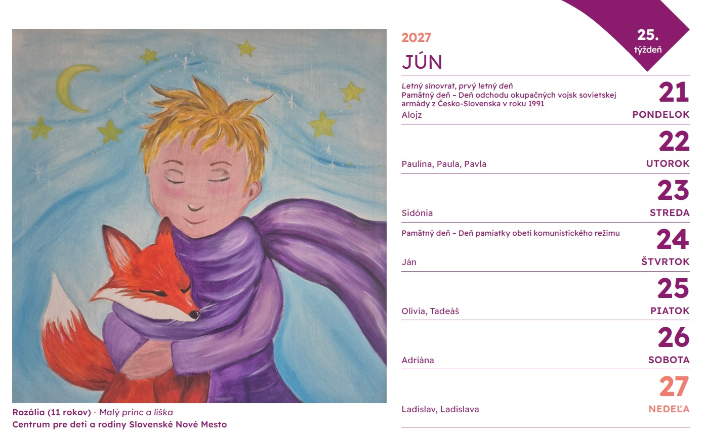 Stolový kalendár Neziskovej organizácie Panta Rhei 2027