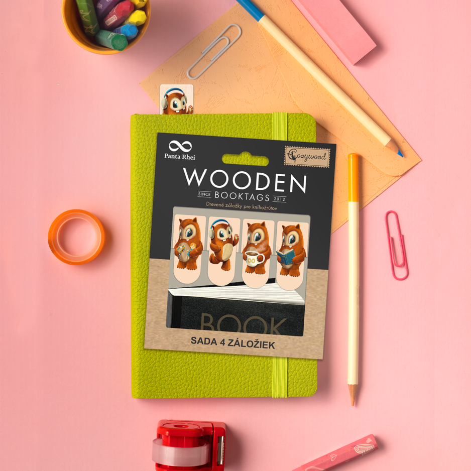 Drevený set knižných záložiek Knihožrúti 4ks Cozywood