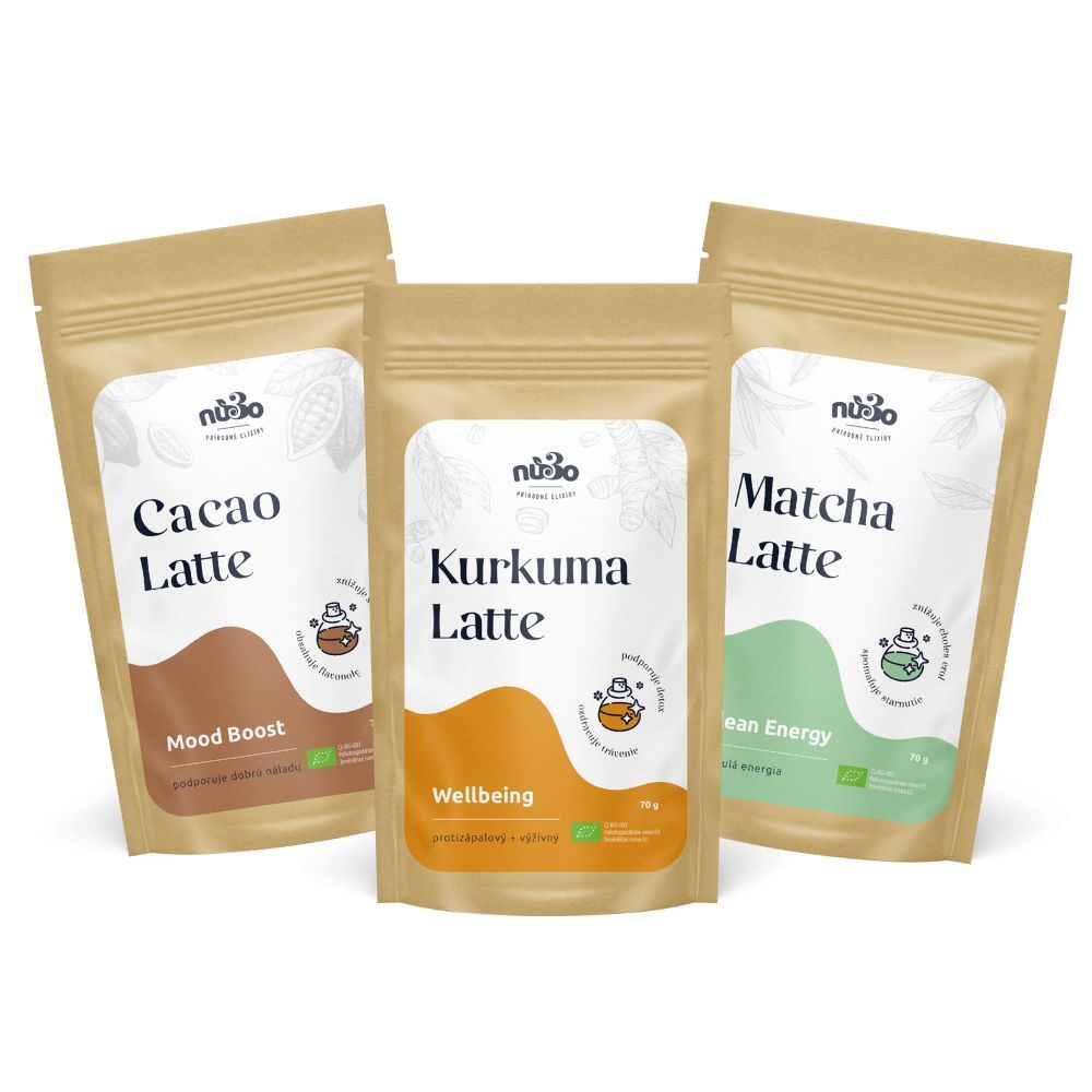 Nu3o Darčekové balenie Cacao latte, matcha latte, kurkuma latte