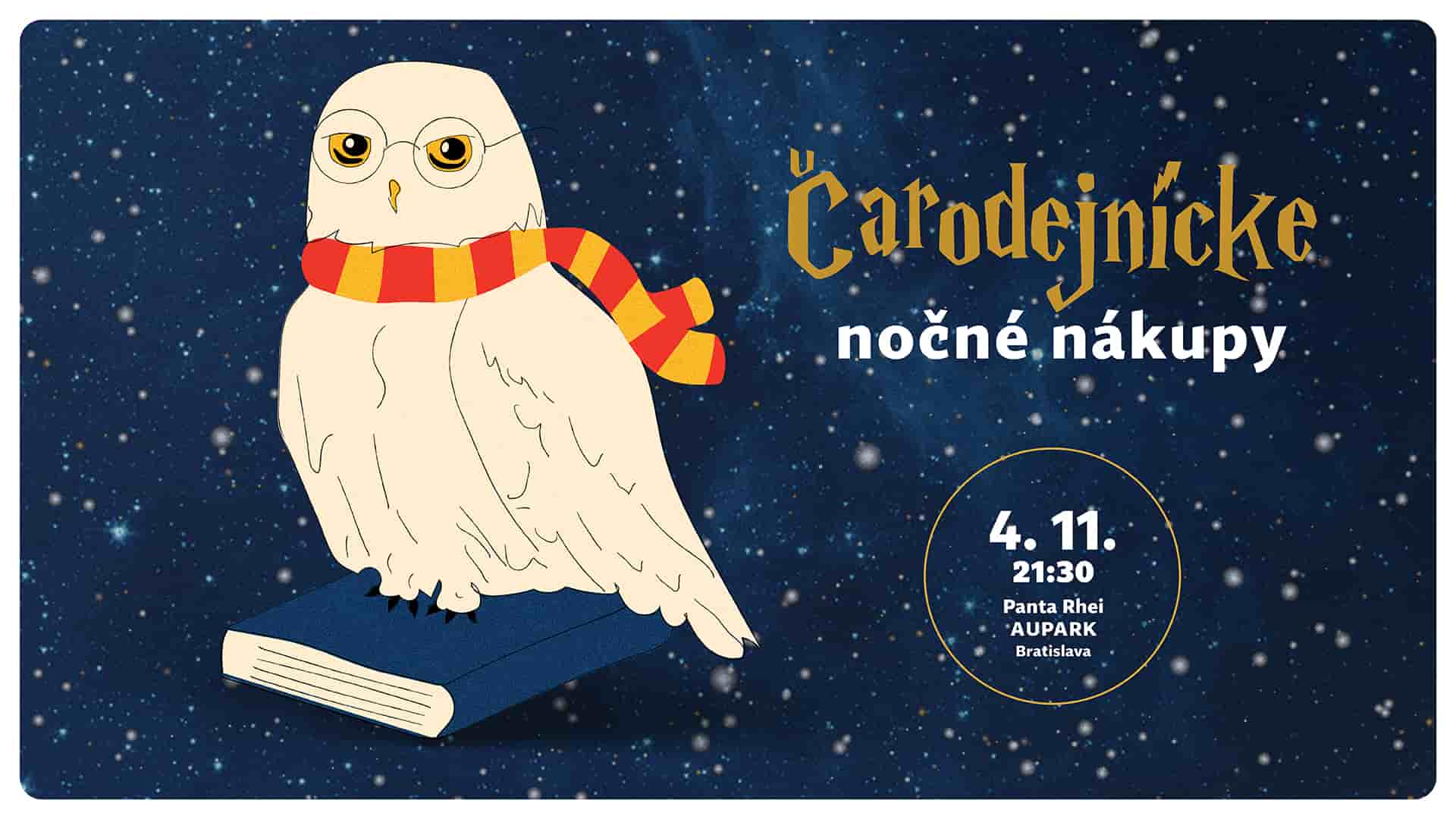 Pútač na  Čarodejnícke nákupy - Noc v Panta Rhei 