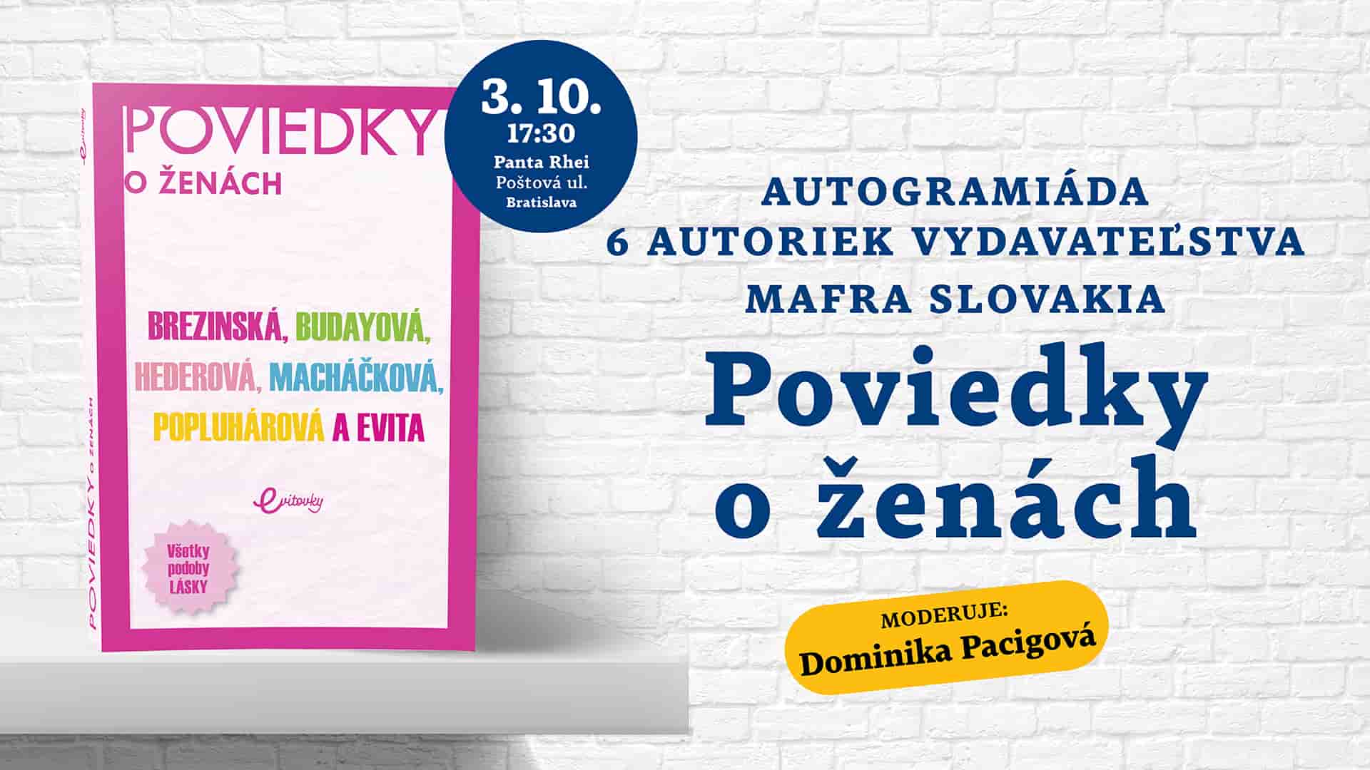 Autogramiáda 6 autoriek titulu Poviedky o ženách Pútač na autogramiádu autoriek knihy Poviekdy o ženách