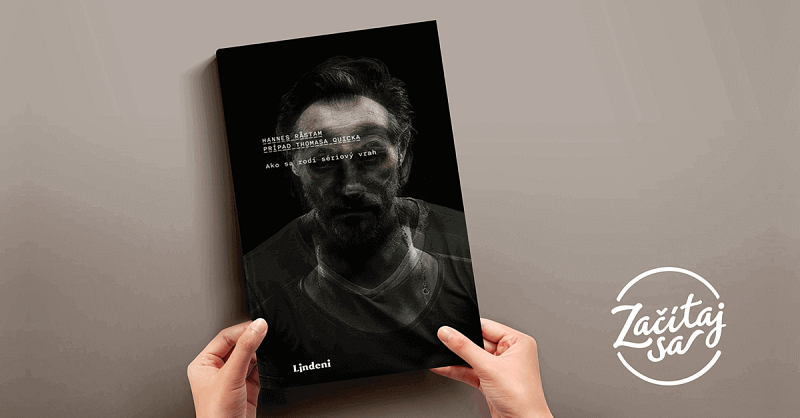 Kniha Prípad Thomasa Quicka. Ako sa rodí sériový vrah od Hannesa Rastama Obálke knihy Prípad Thomasa Quicka. Ako sa rodí sériový vrah dominuje čiernobiela fotografia tváre muža na čiernom pozadí